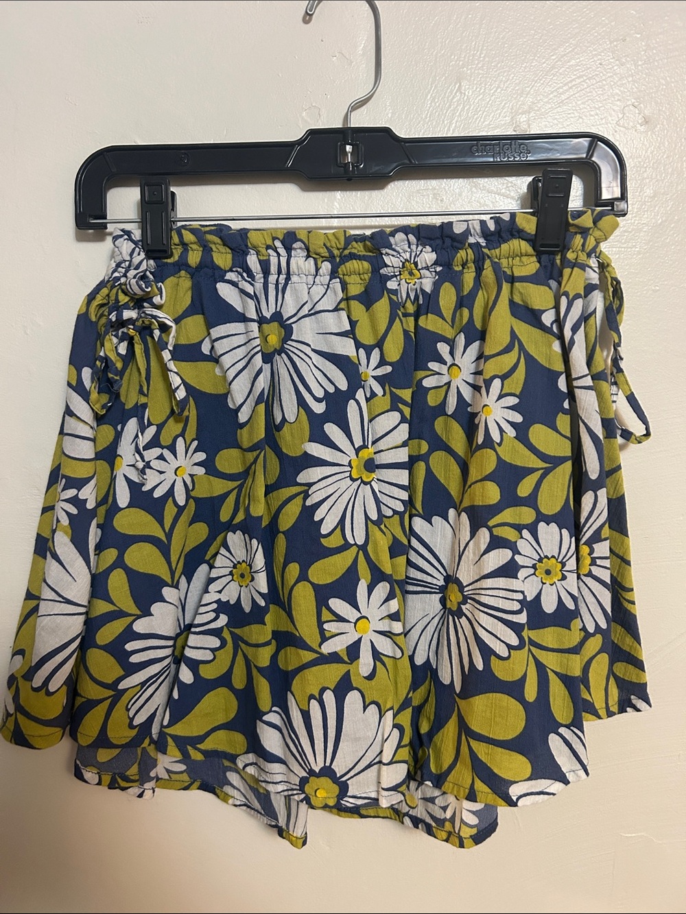 aerie Navy Floral Elastic-Waist Mini Skirt with Daisies